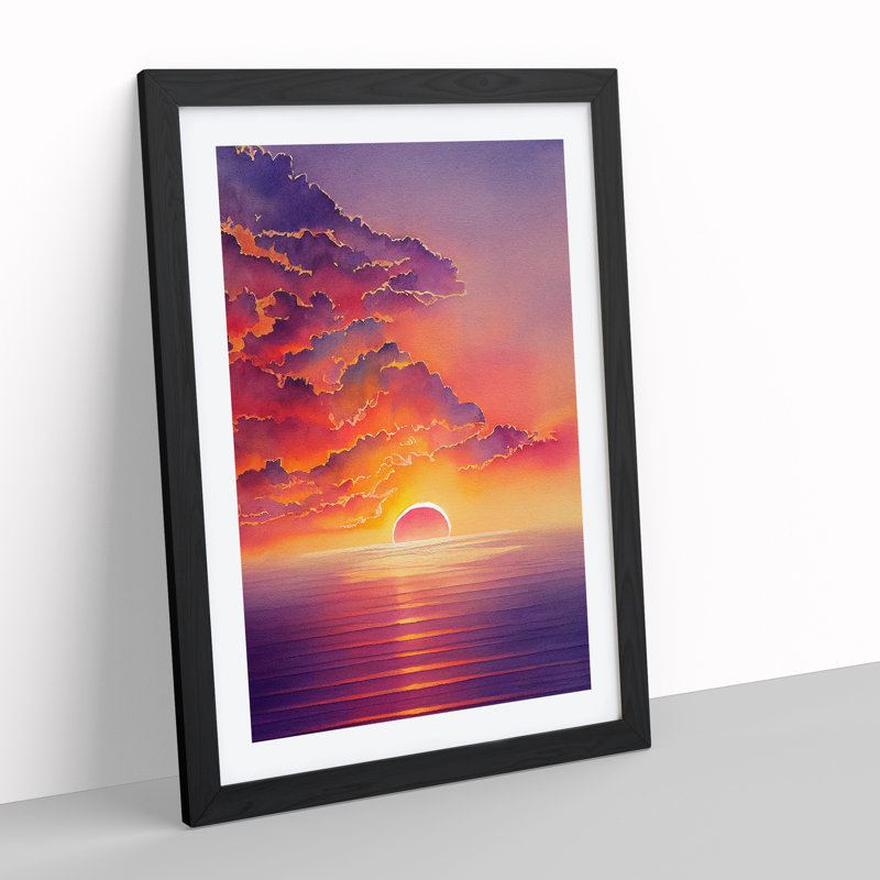 Boundless Ocean Sunset - Single Picture Frame Print, 64cm H x 46cm W x 2cm D, Black