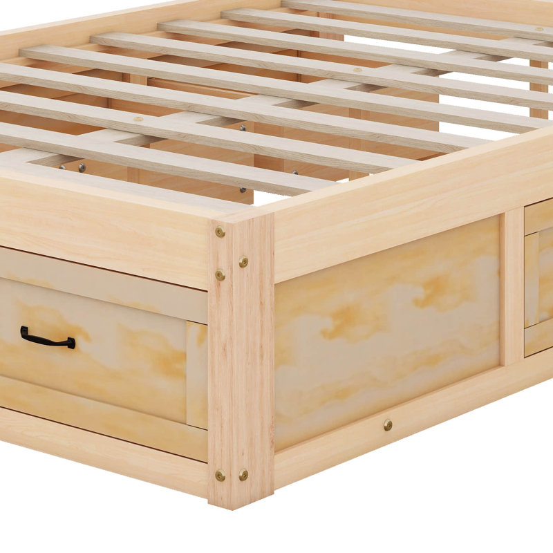 Lit plateforme avec rangement Kasea, Grand, Naturel antique