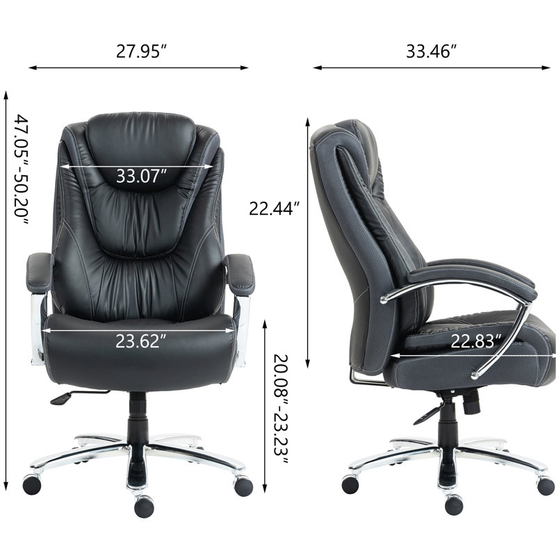 Fauteuil de bureau en polyuréthane à hauteur réglable avec design ergonomique, cuir souple, capacité maximale de 300 lb, structure, roulettes silencieuses, hauteur de conception classique, pour un confort lombaire, roulettes silencieuses, style artistique