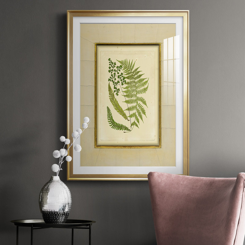 Fougère avec tapis craquelé (H) II, impression sur papier, H 42,5 po x l 30,5 po x P 1 po, Encadrement doré