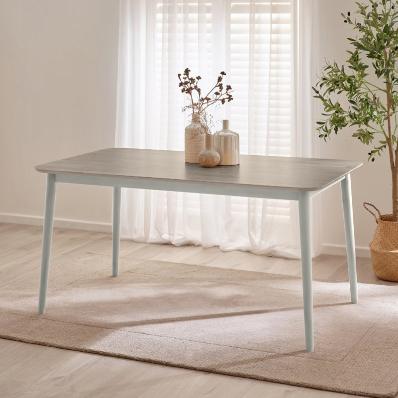 Drea Solid Wood Dining Table - Traditional Rustic Farmhouse Kitchen Style, 74cm H x 150cm W x 90cm D, Whitewash