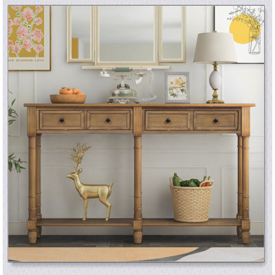 Console rustique avec deux tiroirs de rangement et une tablette inférieure pour un assemblage facile et un décor de salon élégant