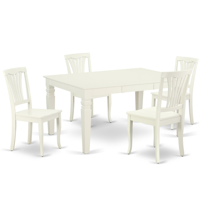 Ensemble de table de salle à manger 5 pièces pour 4 personnes comprenant une table de cuisine rectangulaire avec rallonge papillon et 4 chaises de salle à manger, lin blanc