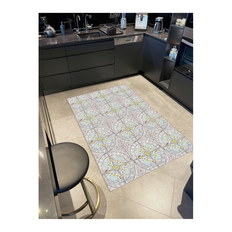 Tapis gris lavable à motif floral, Sous-tapis rectangulaire de 3 pi 3 po x 4 pi 11 po