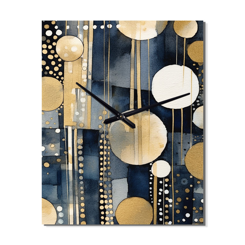 Abstrait avec taches noires et dorées - horloge murale moderne géométrique, Petit