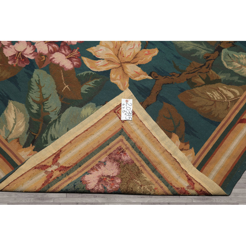 Tapis traditionnel bleu en laine tissé à la main 6 pi x 8 pi 10 po Aubusson