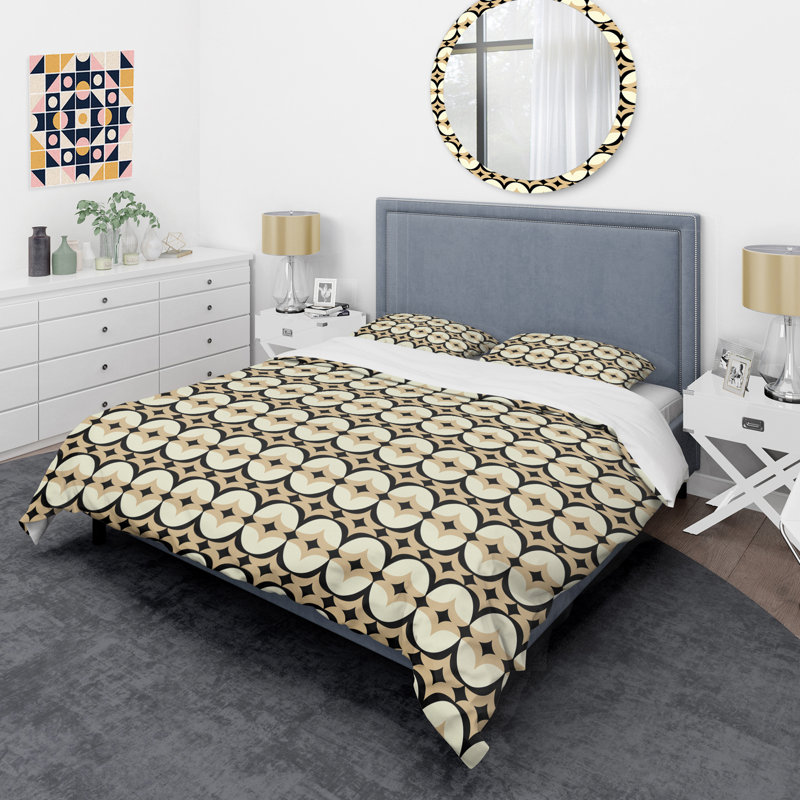 Yellow and Beige Geometric Microfiber Queen Duvet Cover Set