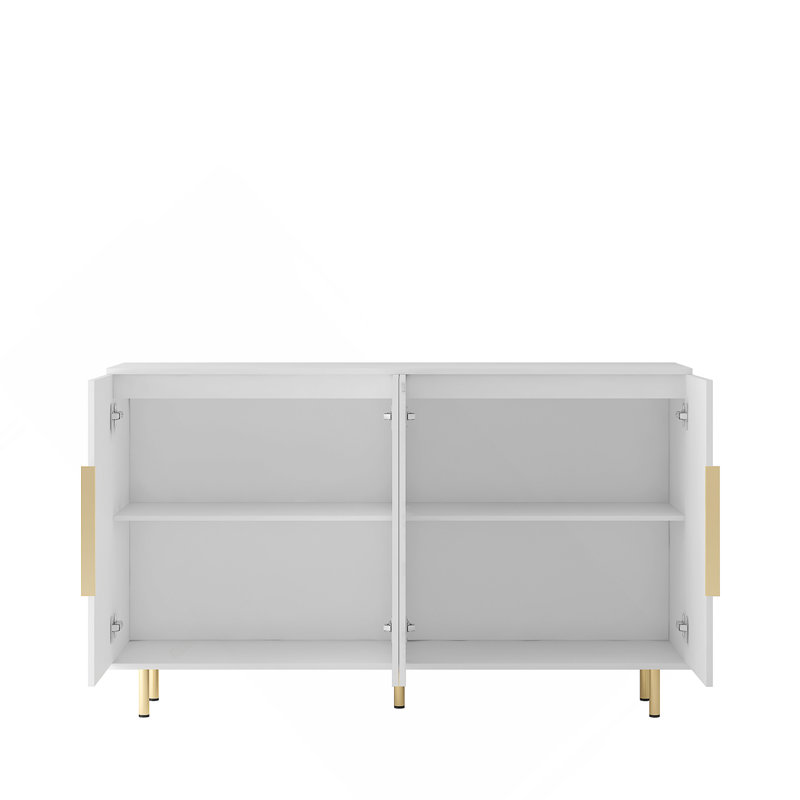 Buffet avec tablettes réglables et panneau cannelé à 4 portes, Blanc
