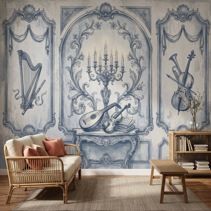Adhésif mural bleu Toile, 100 po x 96 po, Peler et coller