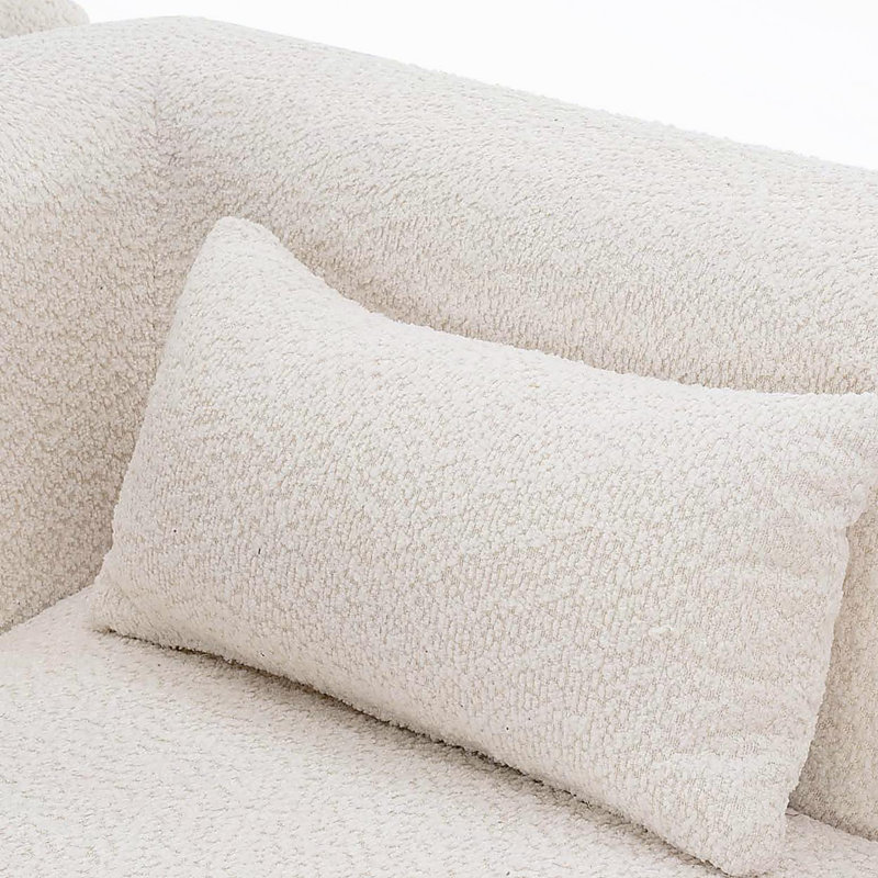 Canapé rembourré de 144 po avec deux chaises longues et cinq coussins de dossier pour le salon, Polyester beige
