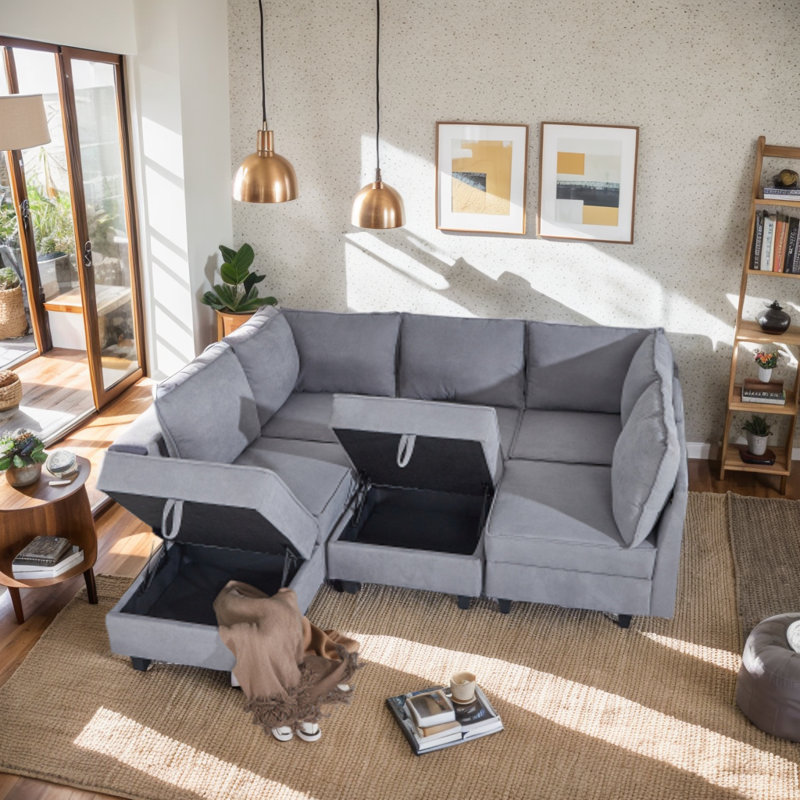 Canapé modulaire 7 pièces Salot, Gris chenille