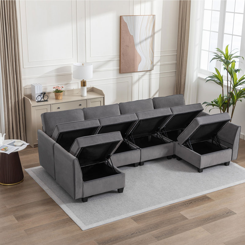 Canapé modulaire 6 pièces Maradiaga, Velours gris foncé