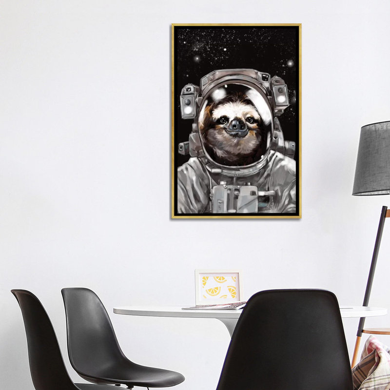 « astronaute sloth selfie », art, H 40 po x l 26 po x P 1,5 po, Toile encadrée d'or
