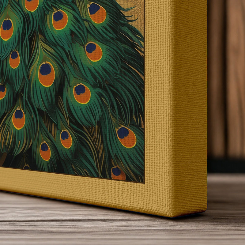 Jewelled Peacock Eclectic - Wrapped Canvas, 24x16 - 61.0 x 40.6 cm, Ochre Border