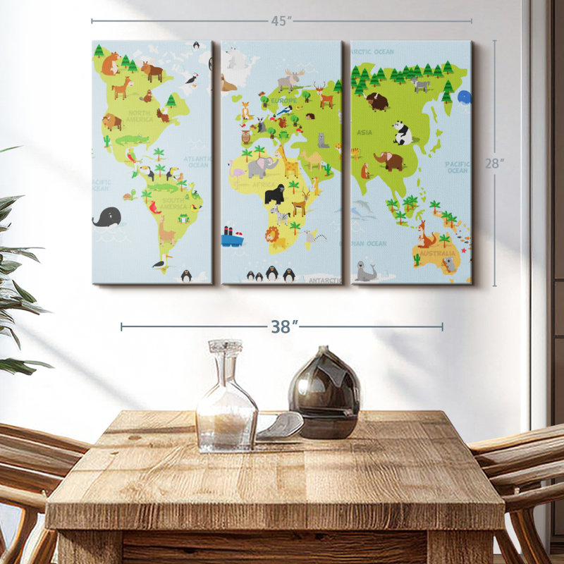 «World Map For Kids» sur, H 28 po x l 45 po x P 1,25 po