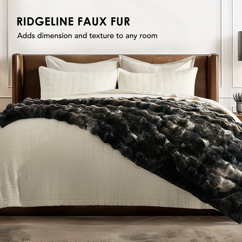 Jeté en fausse fourrure Ridgeline, L 80 po x l 60 po, Marbre gris anthracite chiné