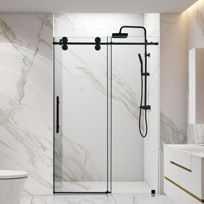 Porte de douche coulissante simple sans cadre l 48 po x H 76 po avec verre trempé transparent de 8 mm