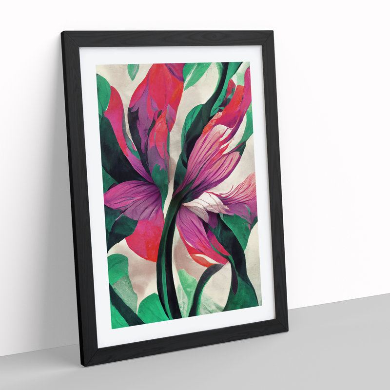 Colourful Abstract Floral No.3 - Single Picture Frame Painting, 46cm H x 34cm W x 2cm D, Black