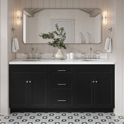 Meuble-lavabo double autoportant 72 po avec plateau en quartz Abell
