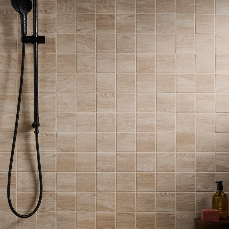 Atlas 3.39 In. X 3.93 In. Square Matte Porcelain Floor And Wall Tile (4.73 Sq. Ft. / Case), Wood look, Oak Beige
