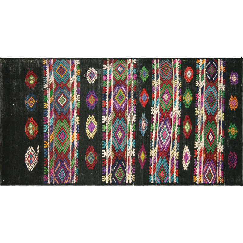 One-of-a-Kind Hand-Knotted 1960s 2'9" x 5'9" Runner Wool Area Rug in Black/Red/Green