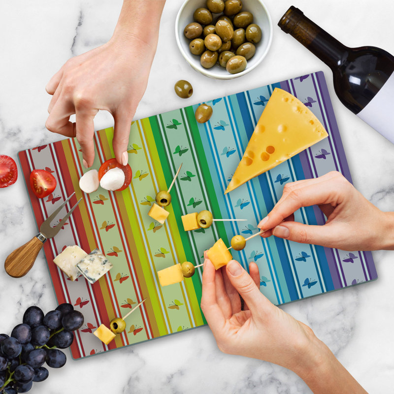 Ambesonne Colorful Cutting Board Large Stripe Rainbow Pattern Multicolor
