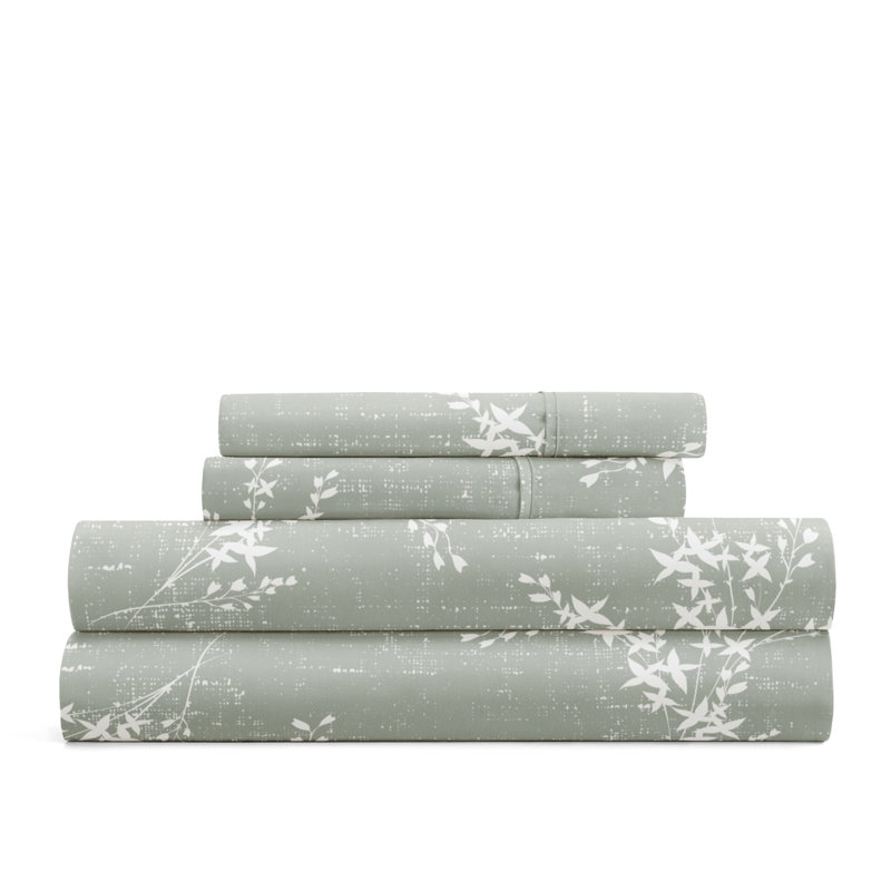 California King Green Floral Microfiber Sheet Set