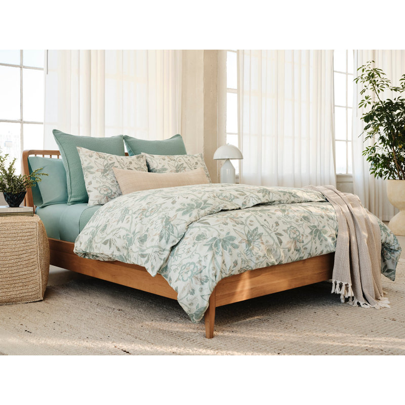 Sea Bloom Print Duvet Cover, Natural w/Sage, King Duvet Cover