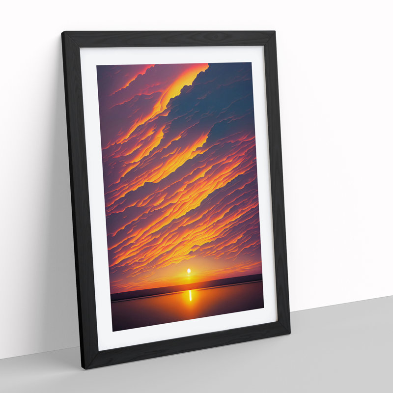 XV1022-572X An Astounding Ocean Sunset - Single Picture Frame Print, Black, 64cm H x 46cm W x 2cm D