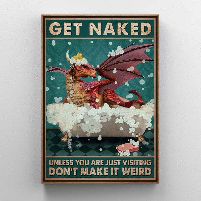 Dragon rouge avec des bulles dans le bain - Toile tendue avec une galerie - Illustration de salle de bain et de buanderie, décor de salle de bain rouge et blanc