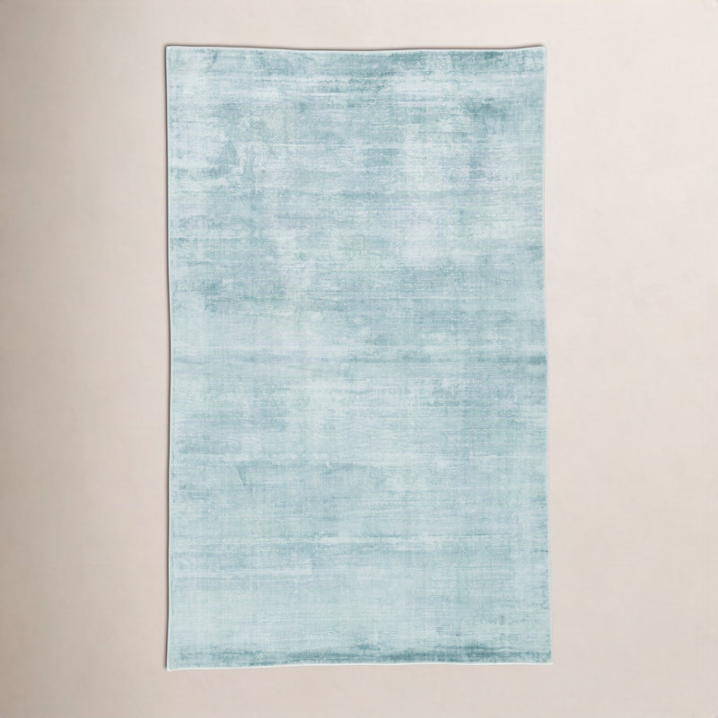 Tapis bleu turquoise tissé à la main Owens, Rectangle de 10 pi x 14 pi