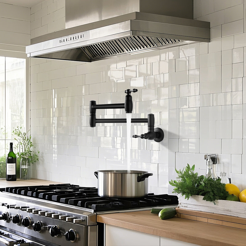 Robinet de cuisine mural remplisseur de pot, robinets de cuisine à poignée simple, Noir mat