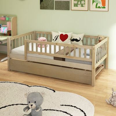 Wood Daybed With Trundle And Fence Guardrails by Harriet Bee
