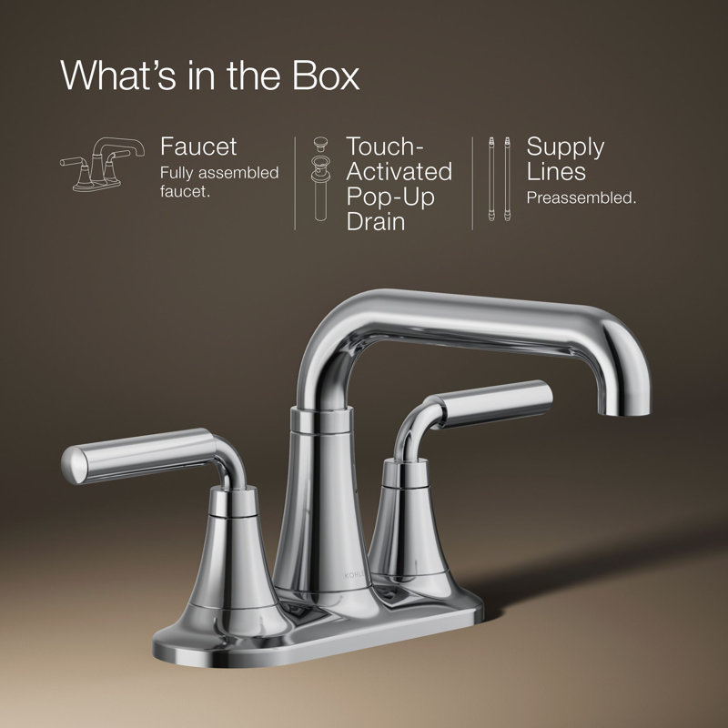 Tone Two-Handle Centerset Bathroom Sink Faucet with Clicker Drain, 1.2 GPM, Polished Chrome, 1.2 GPM