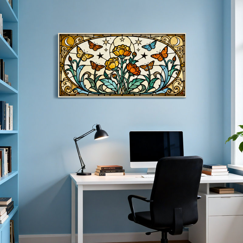Motif floral en vitrail tendance, H 16 po x l 32 po