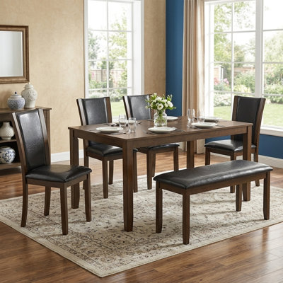 6-Piece Dining Table Set with Bench and Chairs, Wooden dining table set for 6 people, Farmhouse Rustic Style 6 Person Dining Table Set for Dining Room