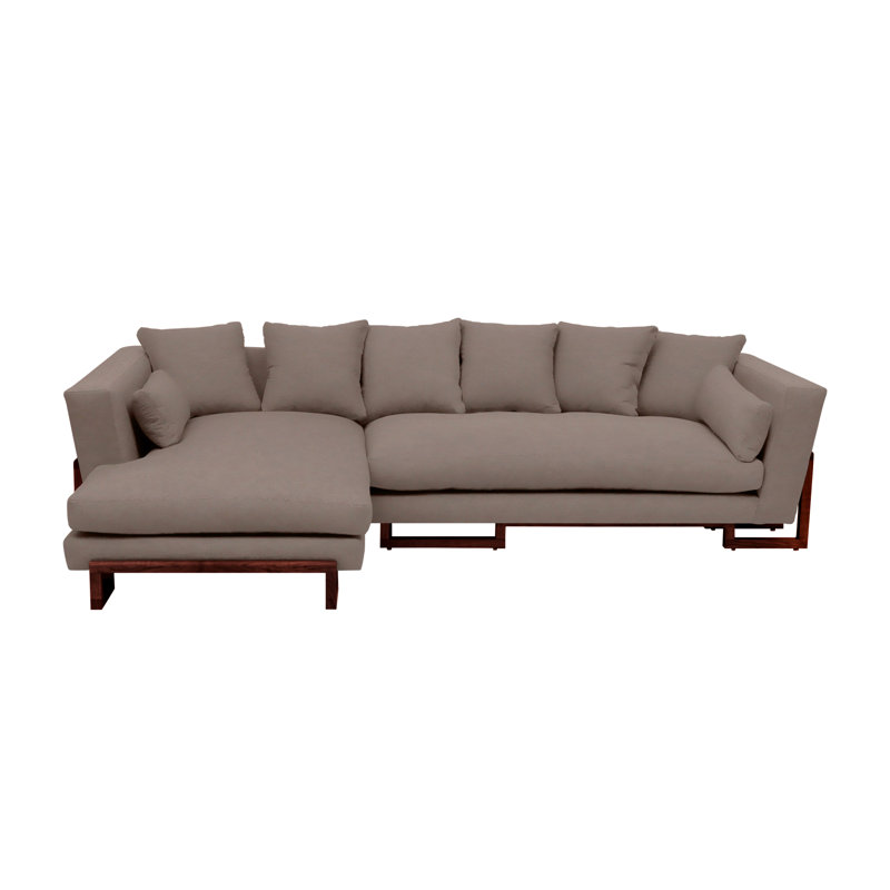 LRG Upholstered L-Shaped Sectional Left Hand Facing, Left and Back Side Trays, Solid Walnut, Vicuna Velvet