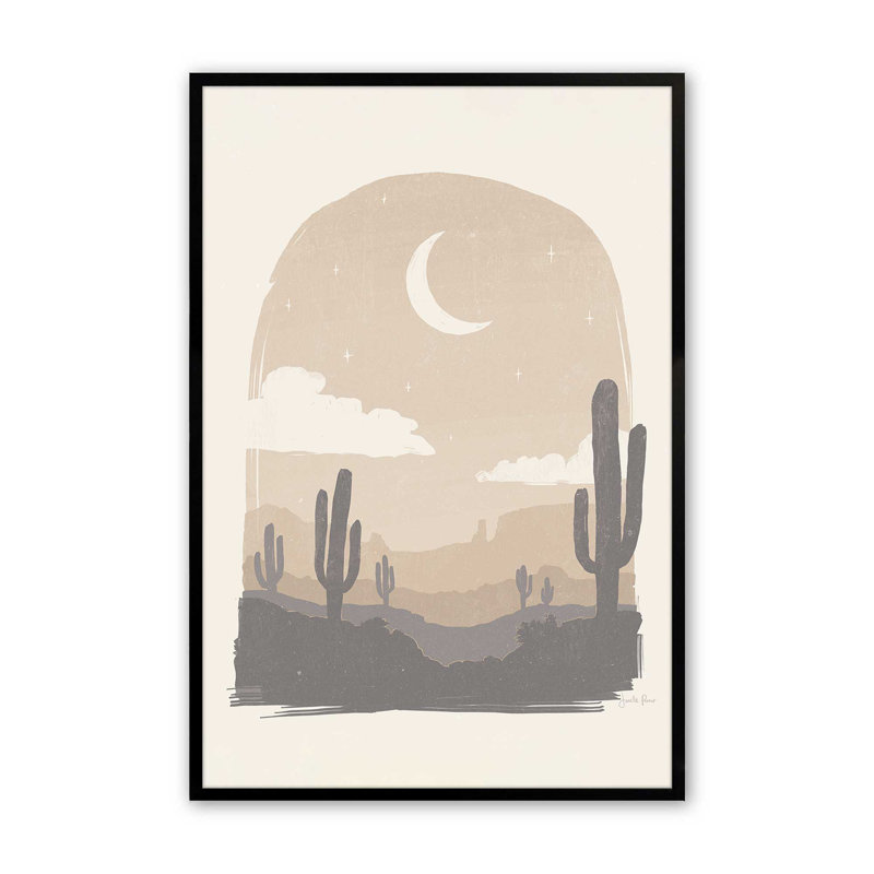 Reproduction sérénade pâle de la lune du désert sur papier mat d'archives, Noir satiné, H 25 po x l 19 po