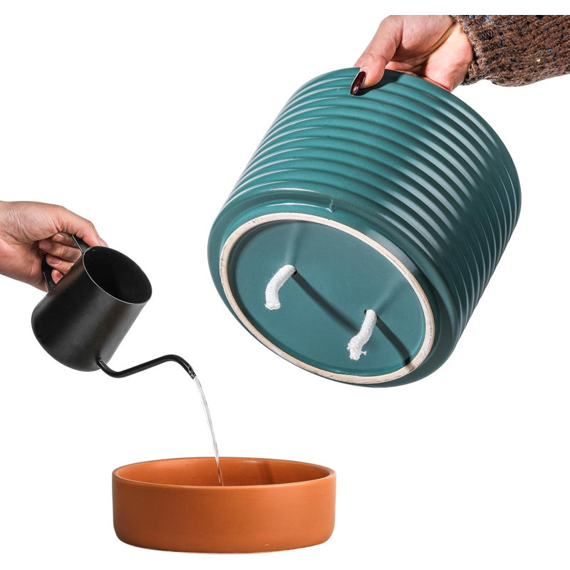 8" Self-watering Ceramic Plant Pot Blue