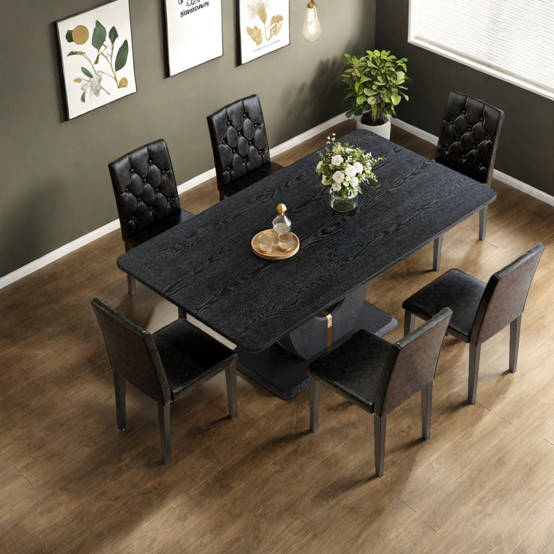 Ensemble de table de salle à manger moderne en bois noir avec chaises en polyuréthane, parfait pour la cuisine et la salle à manger