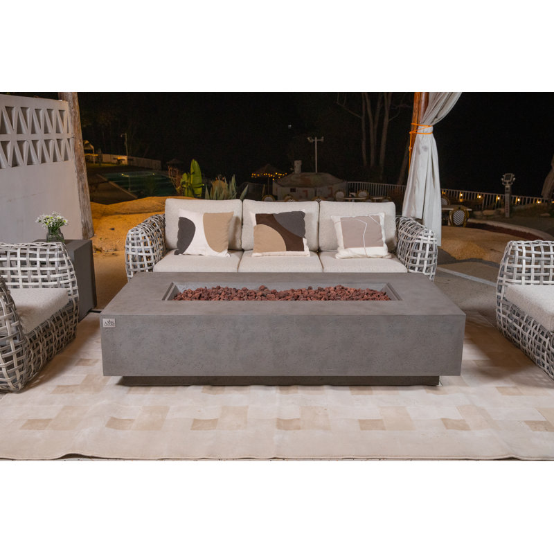 Savanah 72" L x 17" H Rectangle Travertine Outdoor Fire Pit Table, Natural Gas, Light Gray