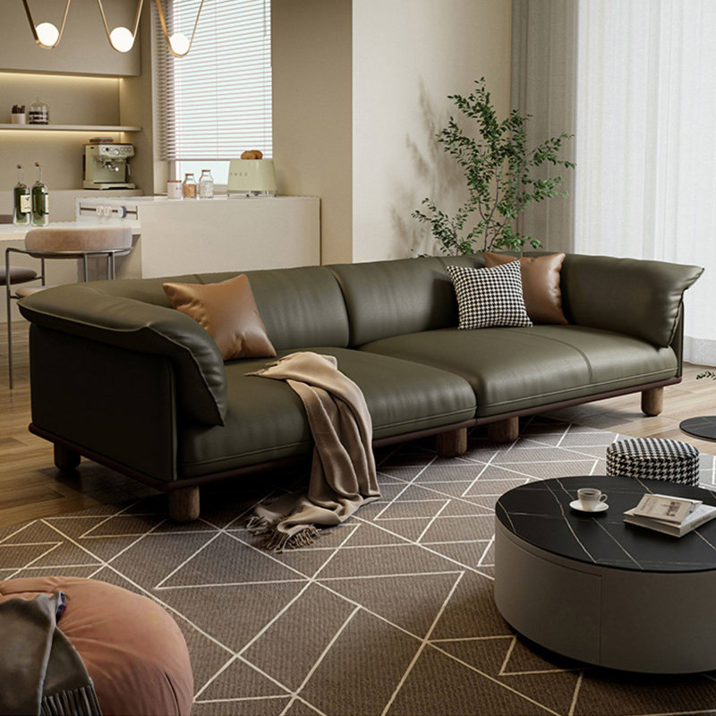 Canapé modulaire vert en cuir véritable, H 27,56 po x l 110,24 po x P 35,43 po, Cuir synthétique assorti vert