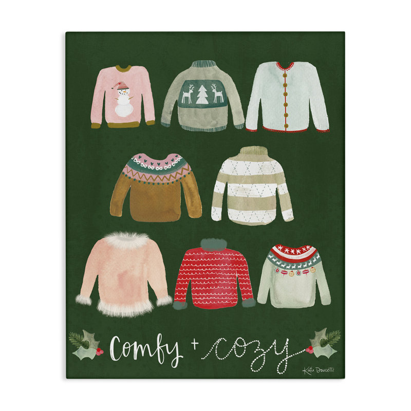 "Comfy & Cozy Swillers", art mural sur toile par Katie Doucette, H 20 po x l 16 po