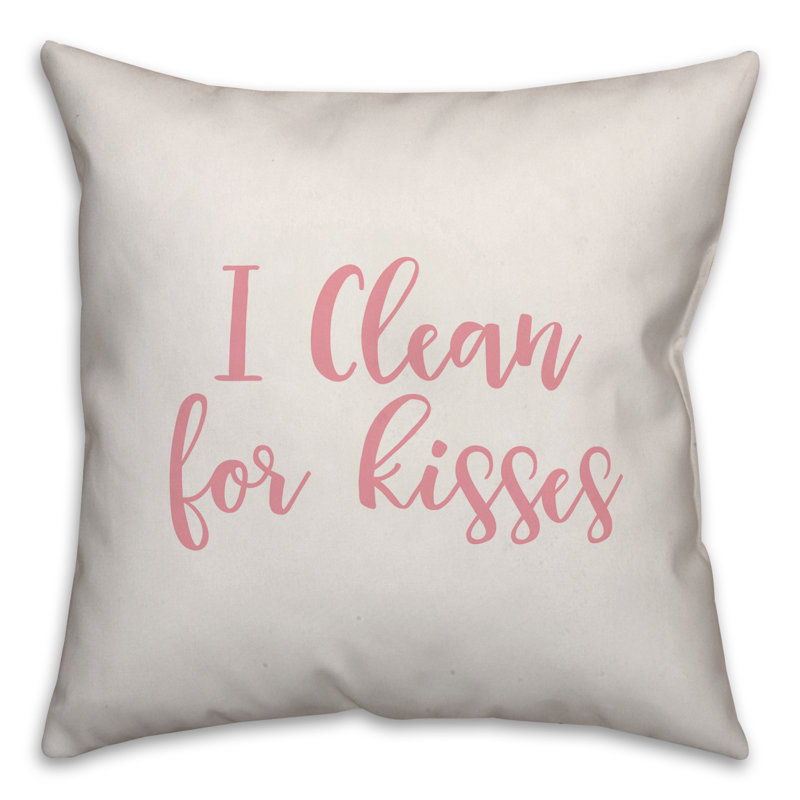  Coussin décoratif I Clean for Kisses, Coussin décoratif, Blanc / rose