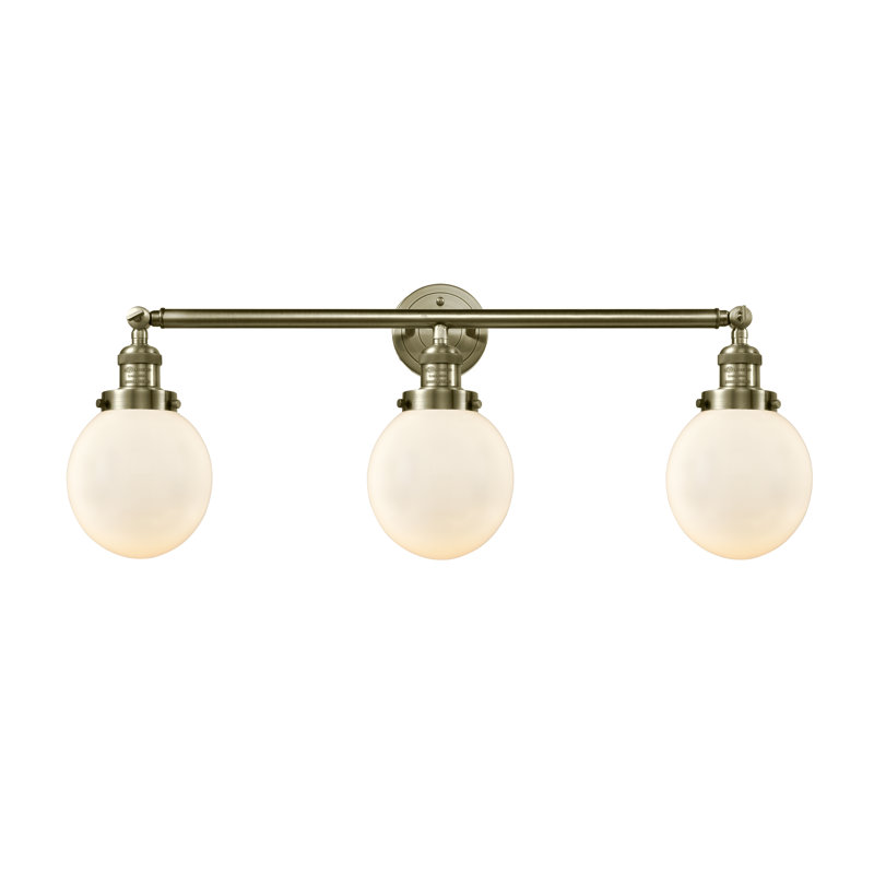 Éclairage pour salle de bain 3 lumières Lorri, Laiton antique, Blanc mat, Incandescente