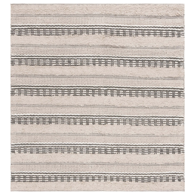 Babs Hand Woven Cotton Striped Rug, Square 6'