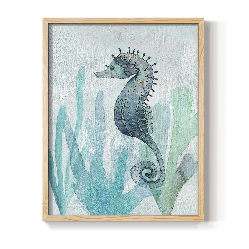 Seahorse II, reproduction encadrée - bois massif, H 11 po x l 9 po