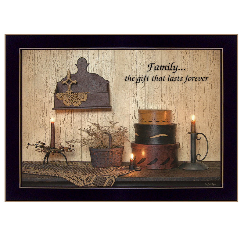 "Forever Family" par Susie Boyer, prêt à accrocher, reproduction encadrée, H 14 po x l 1 po x P 18 po, Noir