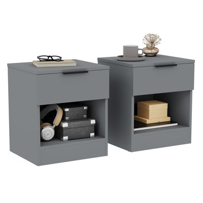 Tasheeka 1 Drawer Bedside Chest With Open Storage Shelf Modern Bedroom Nightstand Set Of 2