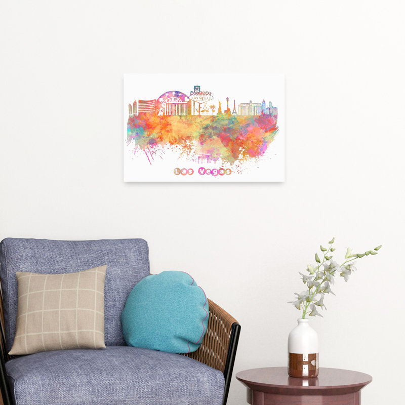 Colorful Las Vegas Skyline Abstract Colorful Vibrant Architecture City Wall Art Print 1 Piece Wrapped Canvas Wall Art